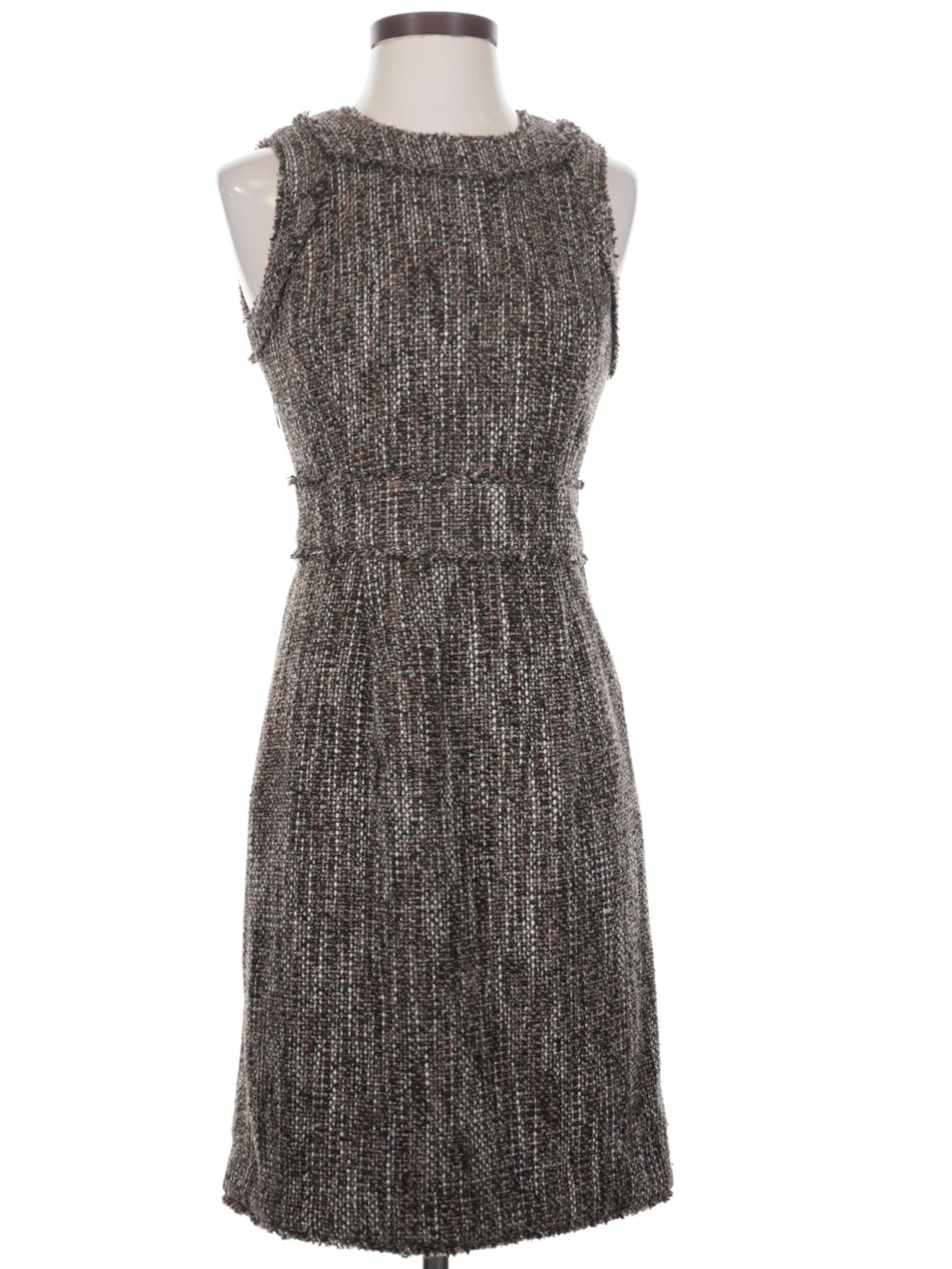 Michael Kors Sleeveless Tweed Wool Blend Midi Dress in Brown Charcoal